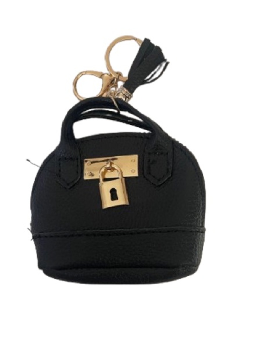Mini Tote Bag Key Chain and Coin Purse Charm - Black with Gold Tone Accents